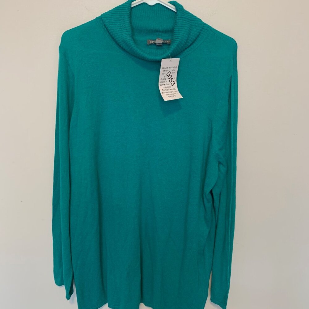 JESSICA LONDON GREEN TURTLENECK RAYON/CASHMERE SWEATER SIZE 18/20 NWT